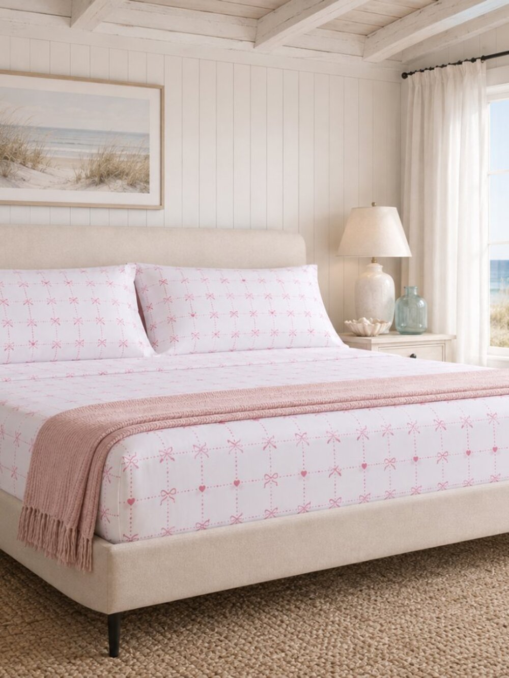 NWT - Cupcakes & Cashmere King Sheet Set with Storage Bag - Bow Checker